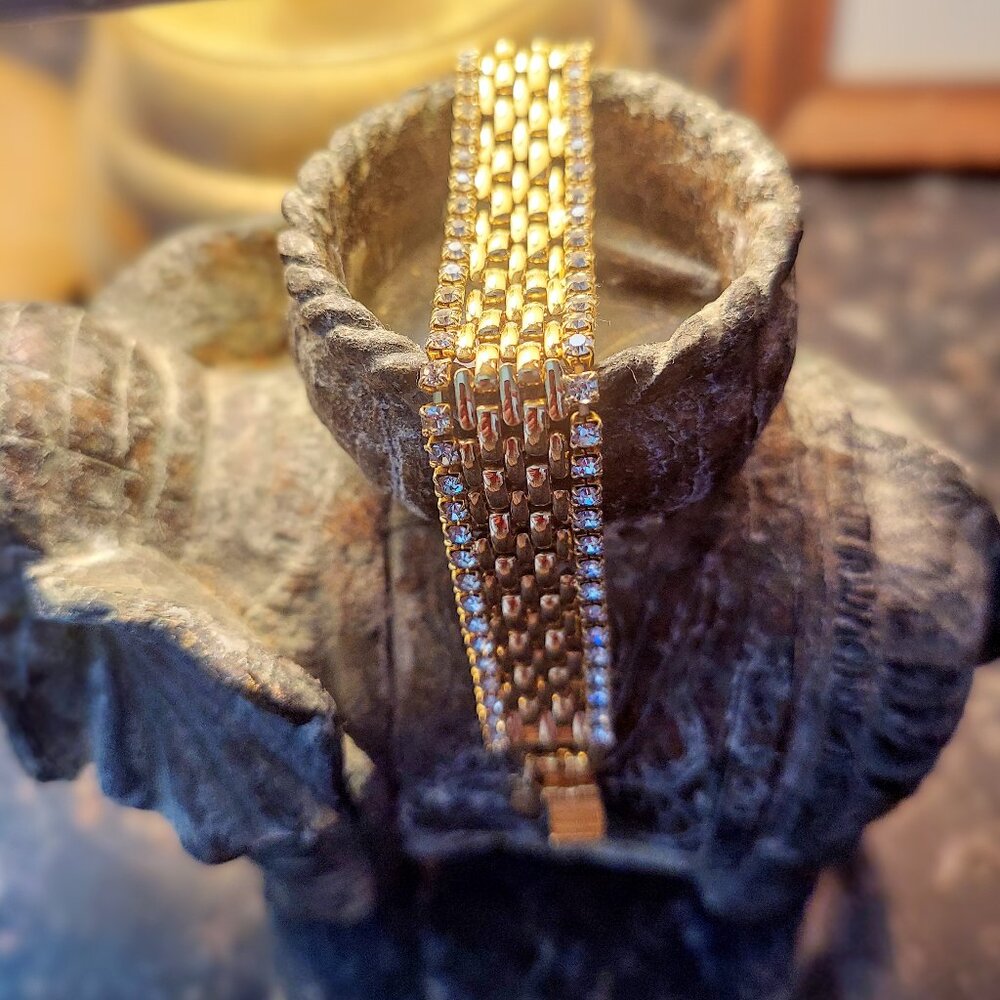 Vintage KENNETH J LANE Panther Link Rhinestone Bracelet